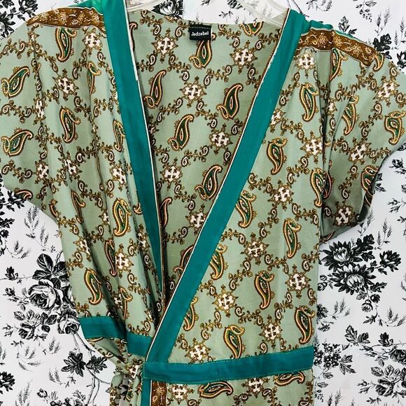 Eastern Silk Wrap Dress-Jedzebel size is -medium satin material wrap - Picture 2 of 9